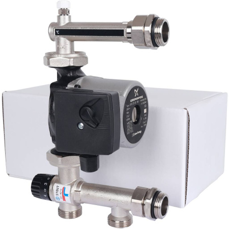 STOUT  Насосно-смесительный узел с термостатическим клапаном 20-43°C жидкокристаллическим термометром, с насосом UPSO 25-65, 130 mm