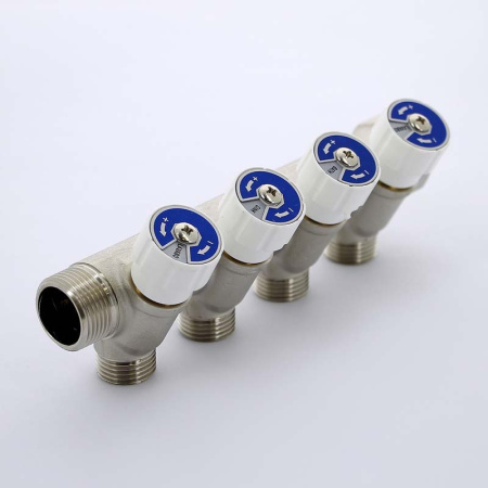 Коллектор НВ 3/4 с вентилями никелированный UNI-FITT 4 выхода 1/2Н 40мм