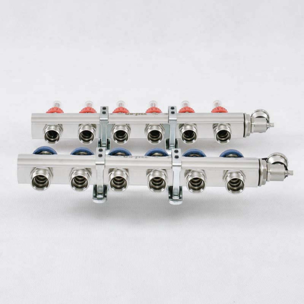 Коллекторная группа с расходомерами и термостатическими вентилями UNI-FITT 1x3/4ЕК 6 выходов