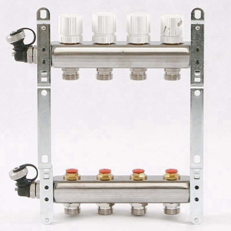 Коллекторная группа из нержавеющей стали с регулировочными и термостатическими вентилями UNI-FITT 1x3/4ЕК 4 выхода