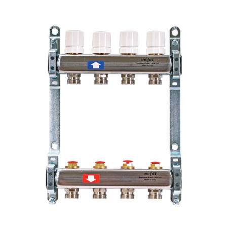 Коллекторная группа 1 Uni-Fitt 451B нерж. сталь с балансировочными и термостатическими вентилями без концевиков 11 выходов 3/4