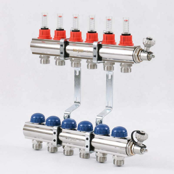 Коллекторная группа с расходомерами и термостатическими вентилями UNI-FITT 1x3/4ЕК 6 выходов