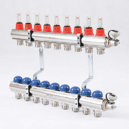 Коллекторная группа с расходомерами и термостатическими вентилями UNI-FITT 1x3/4ЕК 9 выходов