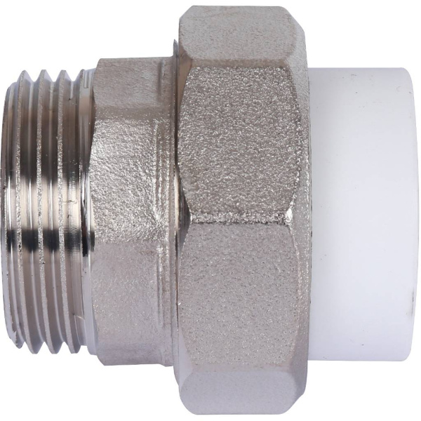 Политэк  25х1 Муфта разъемная с наружной резьбой для полипропиленовых труб под сварку (цвет белый)