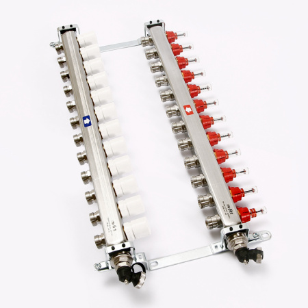 Коллекторная группа из нержавеющей стали с термостатическими вентилями и расходомерами UNI-FITT 1x3/4ЕК 12 выходов