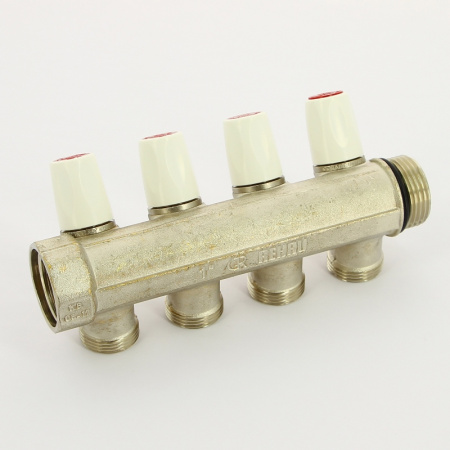 Коллектор НВ с вентилями никелированный Rautitan MX Rehau 1 x 4 вых 3/4EK межосевое 40 мм