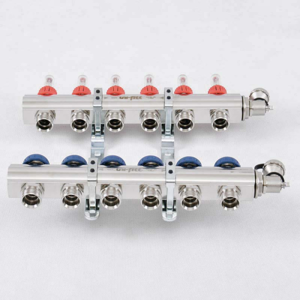 Коллекторная группа с расходомерами и термостатическими вентилями UNI-FITT 1x3/4ЕК 6 выходов