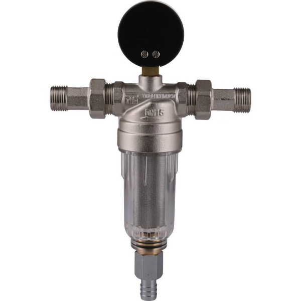 TIEMME 1/2 Фильтр с манометром со сгонами, с прозрачной пластиковой колбой, промывной