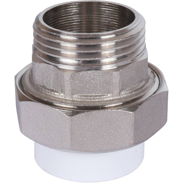 Политэк  25х1 Муфта разъемная с наружной резьбой для полипропиленовых труб под сварку (цвет белый)