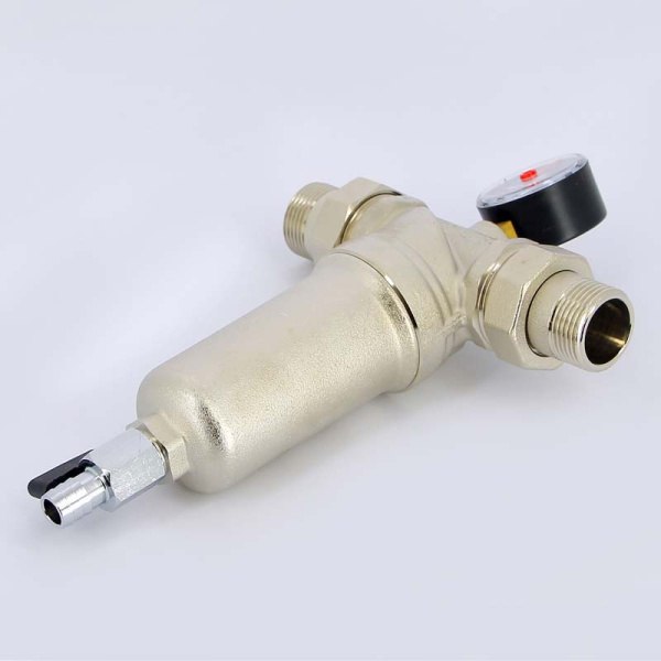 Фильтр промывной с манометром, с разъемными соединениями, латунной колбой TIEMME 1