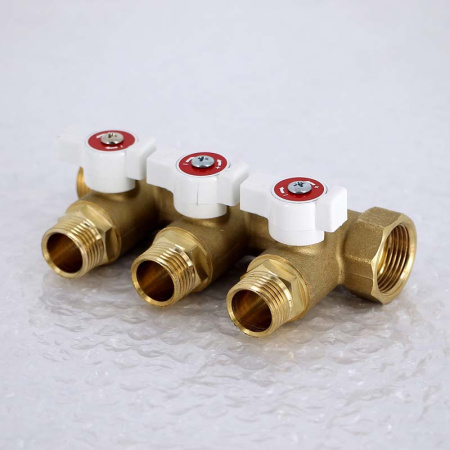 Коллектор НВ 3/4 с кранами UNI-FITT 3 выхода 1/2Н 40мм