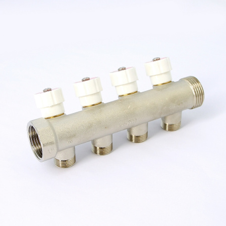 Коллектор НВ 1 с вентилями никелированный UNI-FITT 4 выхода 1/2Н 40мм