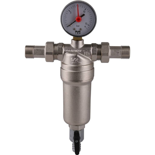 TIEMME  1/2 Фильтр с манометром со сгонами, с латунной колбой, промывной