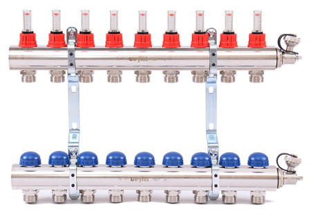 Коллекторная группа с расходомерами и термостатическими вентилями UNI-FITT серия I 1x3/4ЕК 6 выходов
