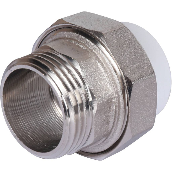 Политэк  25х1 Муфта разъемная с наружной резьбой для полипропиленовых труб под сварку (цвет белый)