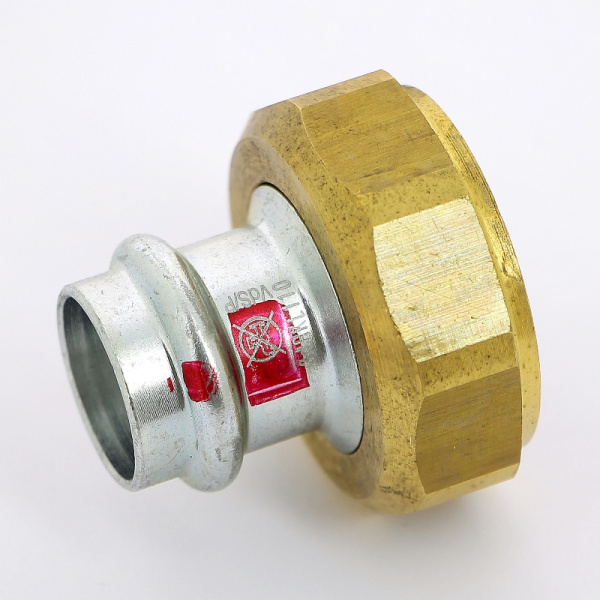 Муфта пресс-В с накидной гайкой и плоской прокладкой оцинкованная сталь Prestabo VIEGA 22х11/4