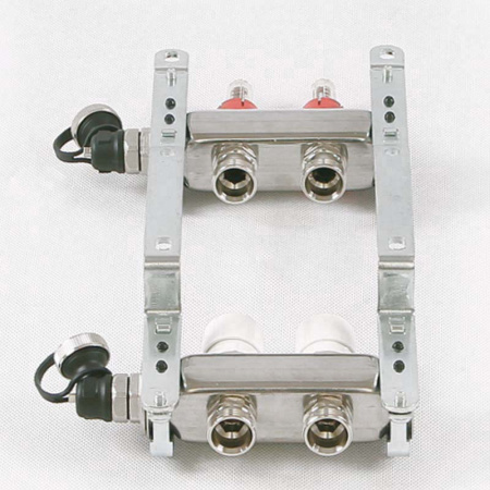 Коллекторная группа из нержавеющей стали с термостатическими вентилями и расходомерами UNI-FITT 1x3/4ЕК 2 выхода