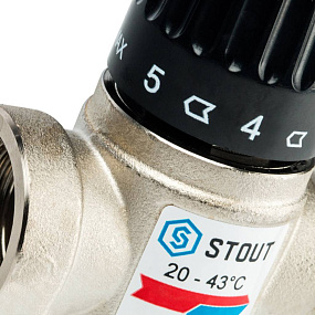 STOUT  Термостатический смесительный клапан для систем отопления и ГВС 3/4  ВР   20-43°С KV 1,6 SVM-0010-164320