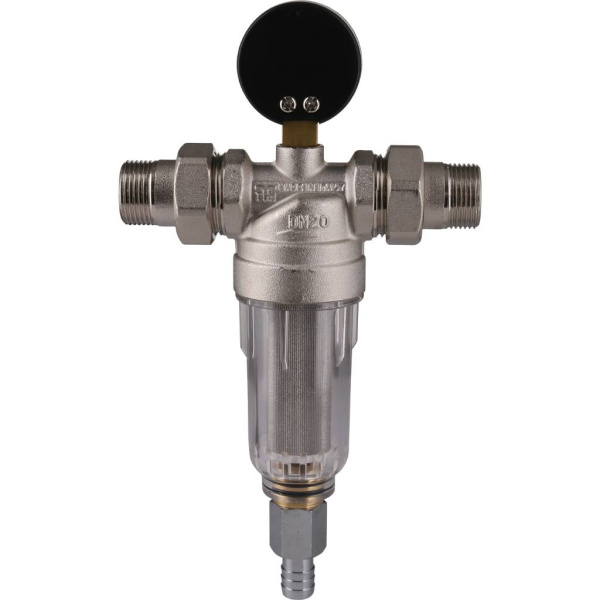 TIEMME 3/4 Фильтр с манометром со сгонами, с прозрачной пластиковой колбой, промывной