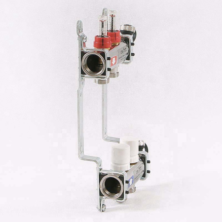 Коллекторная группа из нержавеющей стали с термостатическими вентилями и расходомерами UNI-FITT 1x3/4ЕК 2 выхода