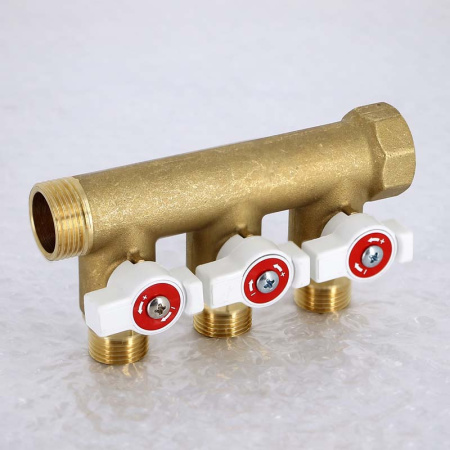 Коллектор НВ 3/4 с кранами UNI-FITT 3 выхода 1/2Н 40мм