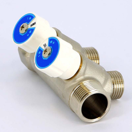 Коллектор НВ 3/4 с вентилями никелированный UNI-FITT 2 выхода 1/2Н 40мм