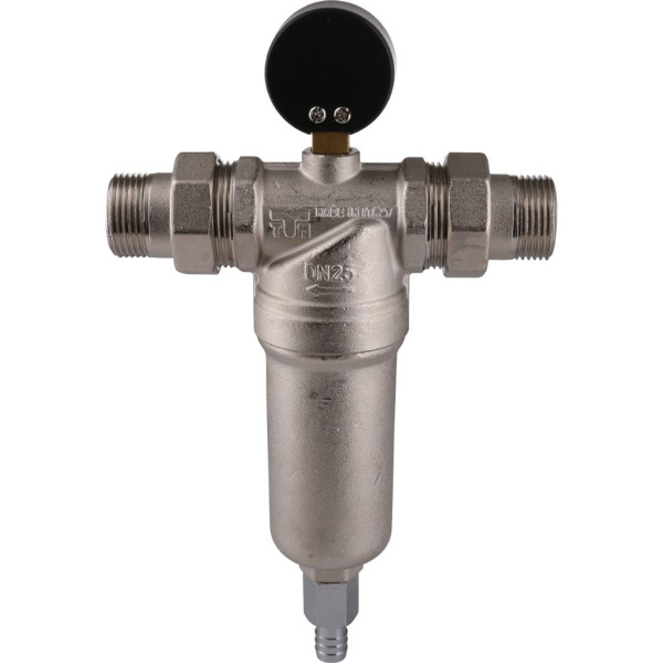 TIEMME 1 Фильтр с манометром со сгонами, с латунной колбой, промывной