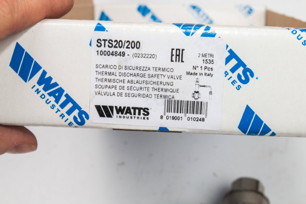 Watts  STS 20/200 Защитный клапан от перегрева твердот. котла 2м