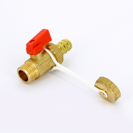 Кран шаровой сливной UNI-FITT НН 1/2 x 3/4 латунь со штуцером, с заглушкой, флажок красный пластик