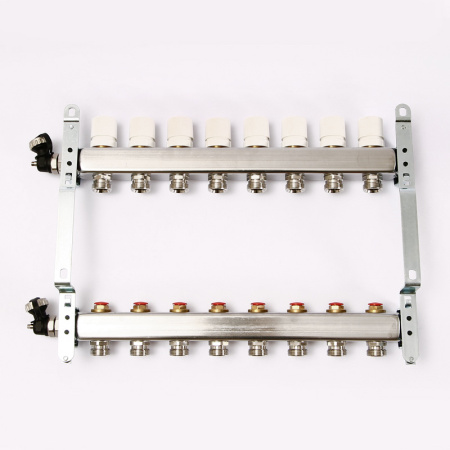 Коллекторная группа 1 Uni-Fitt 451A нерж. сталь 7 выходов 3/4 с регулировочными и термостатическими вентилями с авт.воздухоотводчиком