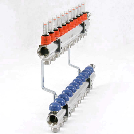 Коллекторная группа с расходомерами и термостатическими вентилями UNI-FITT 1x3/4ЕК 11 выходов
