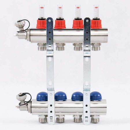 Коллекторная группа с расходомерами и термостатическими вентилями UNI-FITT 1x3/4ЕК 4 выхода