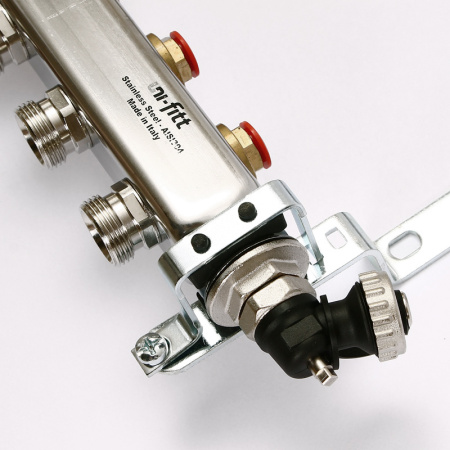 Коллекторная группа 1 Uni-Fitt 451A нерж. сталь 7 выходов 3/4 с регулировочными и термостатическими вентилями с авт.воздухоотводчиком