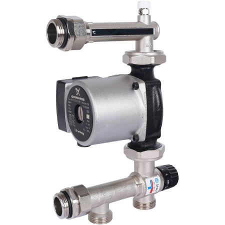 STOUT  Насосно-смесительный узел с термостатическим клапаном 20-43°C жидкокристаллическим термометром, с насосом UPSO 25-65, 130 mm