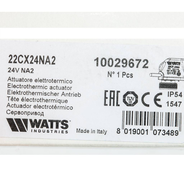 Watts  22CX Электротермический сервопривод 24В. Норм. открытый