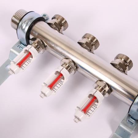 Коллекторная группа из нержавеющей стали с термостатическими вентилями и расходомерами REHAU 1x3/4 3 выхода