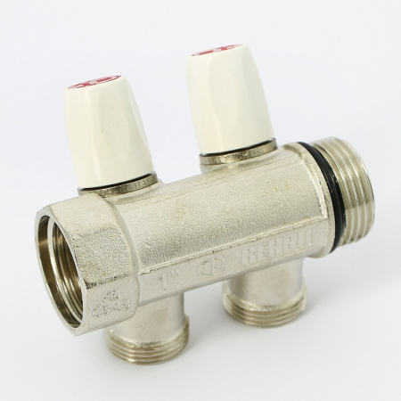 Коллектор НВ с вентилями никелированный Rautitan MX Rehau 1 x 2 вых 3/4EK межосевое 40 мм