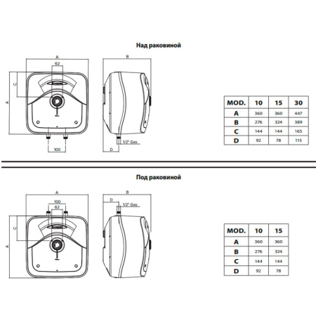Водонагреватель электрический накопительный Ariston ABS ANDRIS LUX 15 OR над раковиной 15 л эмаль мех.упр-е