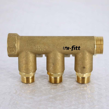 Коллектор НВ 3/4 с кранами UNI-FITT 3 выхода 1/2Н 40мм