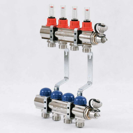 Коллекторная группа с расходомерами и термостатическими вентилями UNI-FITT 1x3/4ЕК 4 выхода