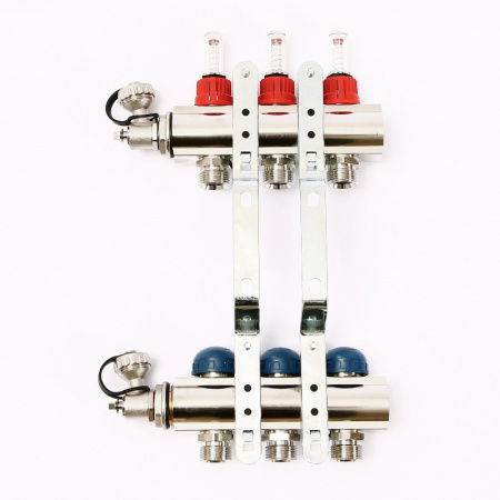 Коллекторная группа с расходомерами и термостатическими вентилями UNI-FITT 1x3/4ЕК 3 выхода