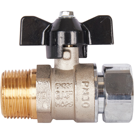 STOUT  Кран шаровой с накидной гайкой, НР/накидная гайка, ручка бабочка 3/4x3/4