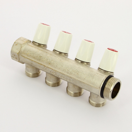 Коллектор НВ с вентилями никелированный Rautitan MX Rehau 1 x 4 вых 3/4EK межосевое 40 мм