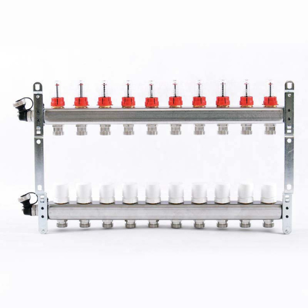 Коллекторная группа из нержавеющей стали с термостатическими вентилями и расходомерами UNI-FITT 1x3/4ЕК 10 выходов Коллекторная группа из нержавеющей стали с термостатическими вентилями и расходомерами UNI-FITT 1x3/4ЕК 10 выходов