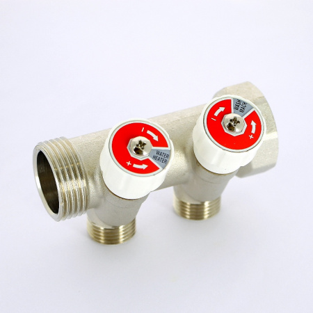 Коллектор НВ 1 с вентилями никелированный UNI-FITT 2 выхода 1/2Н 40мм