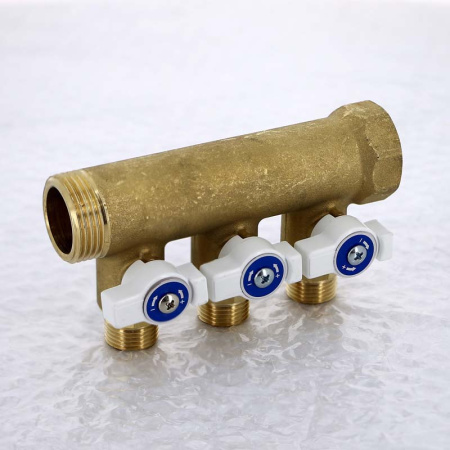 Коллектор НВ 1 с кранами UNI-FITT 3 выхода 1/2Н 40мм