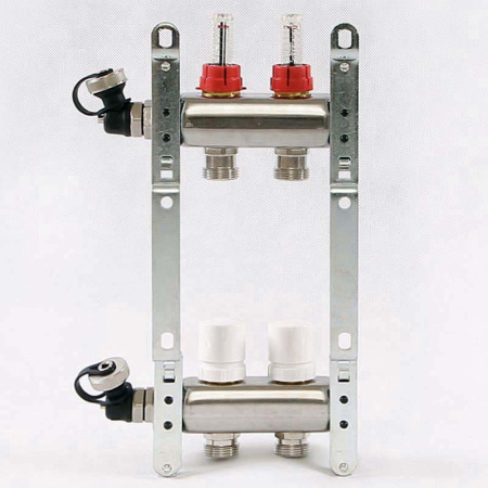 Коллекторная группа из нержавеющей стали с термостатическими вентилями и расходомерами UNI-FITT 1x3/4ЕК 2 выхода