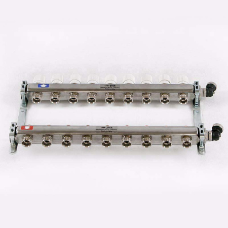 Коллекторная группа из нержавеющей стали с регулировочными и термостатическими вентилями UNI-FITT 1x3/4ЕК 9 выходов