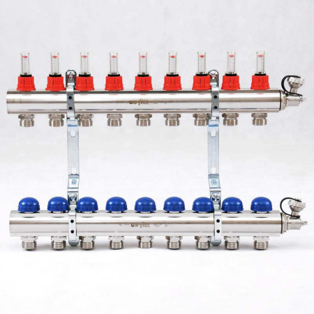 Коллекторная группа с расходомерами и термостатическими вентилями UNI-FITT 1x3/4ЕК 9 выходов