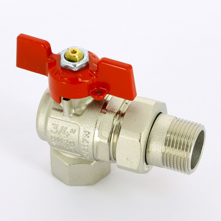 Кран угловой полнопроходной бабочка UNI-FITT НВ 3/4 с разъемным соединением для коллекторных групп